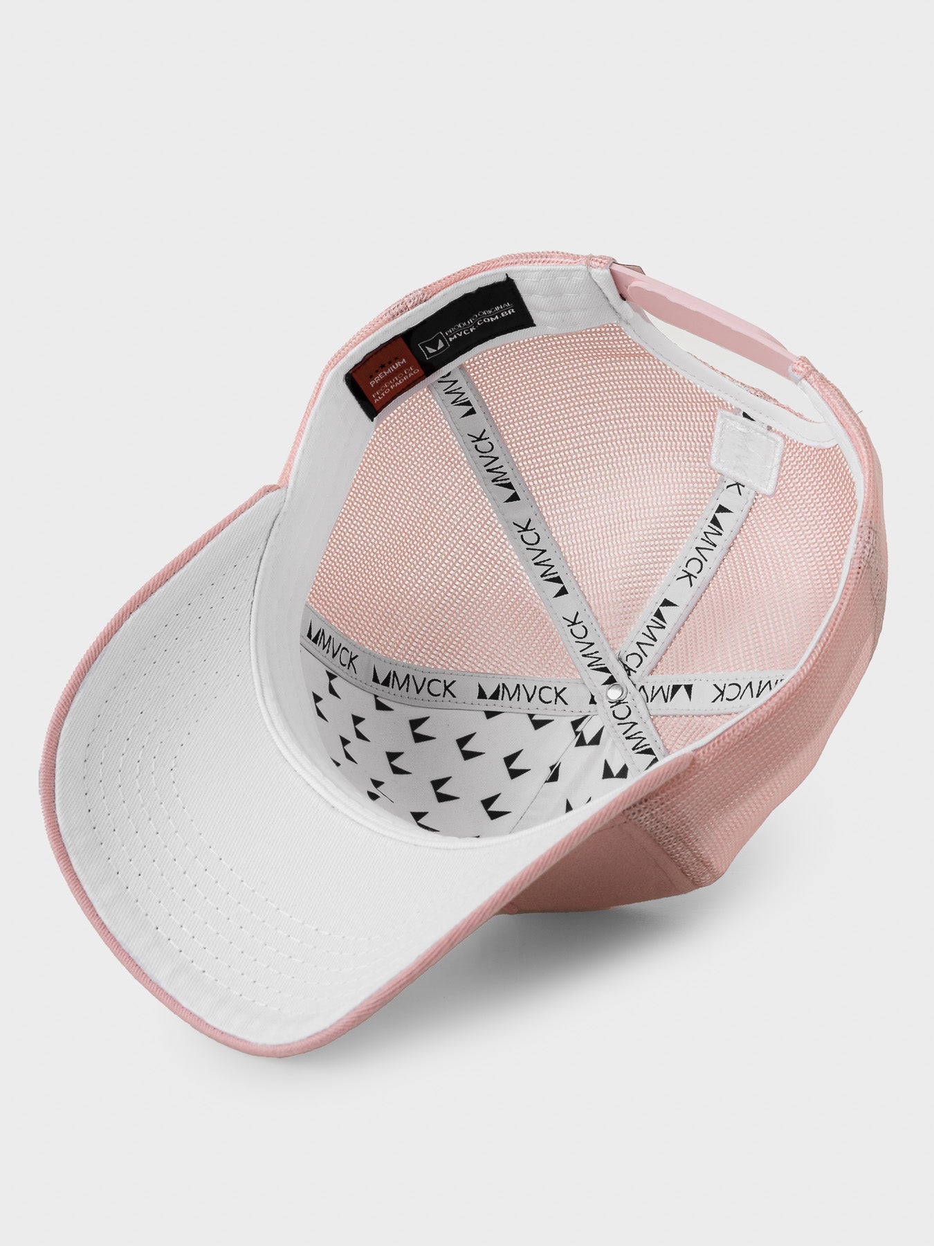 Boné Trucker Brasão Rosa e Branco MVCK