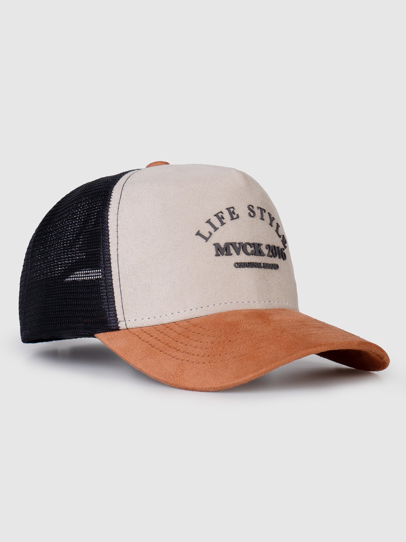Boné Trucker Colorado Preto e Bege Camurça Aba Caramelo MVCK