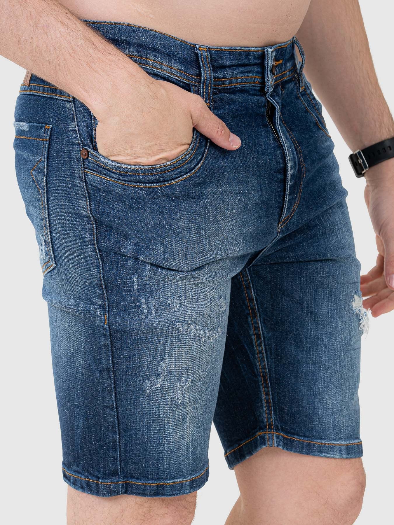 Bermuda Masculina Jeans Intense Blue Destroyed MVCK