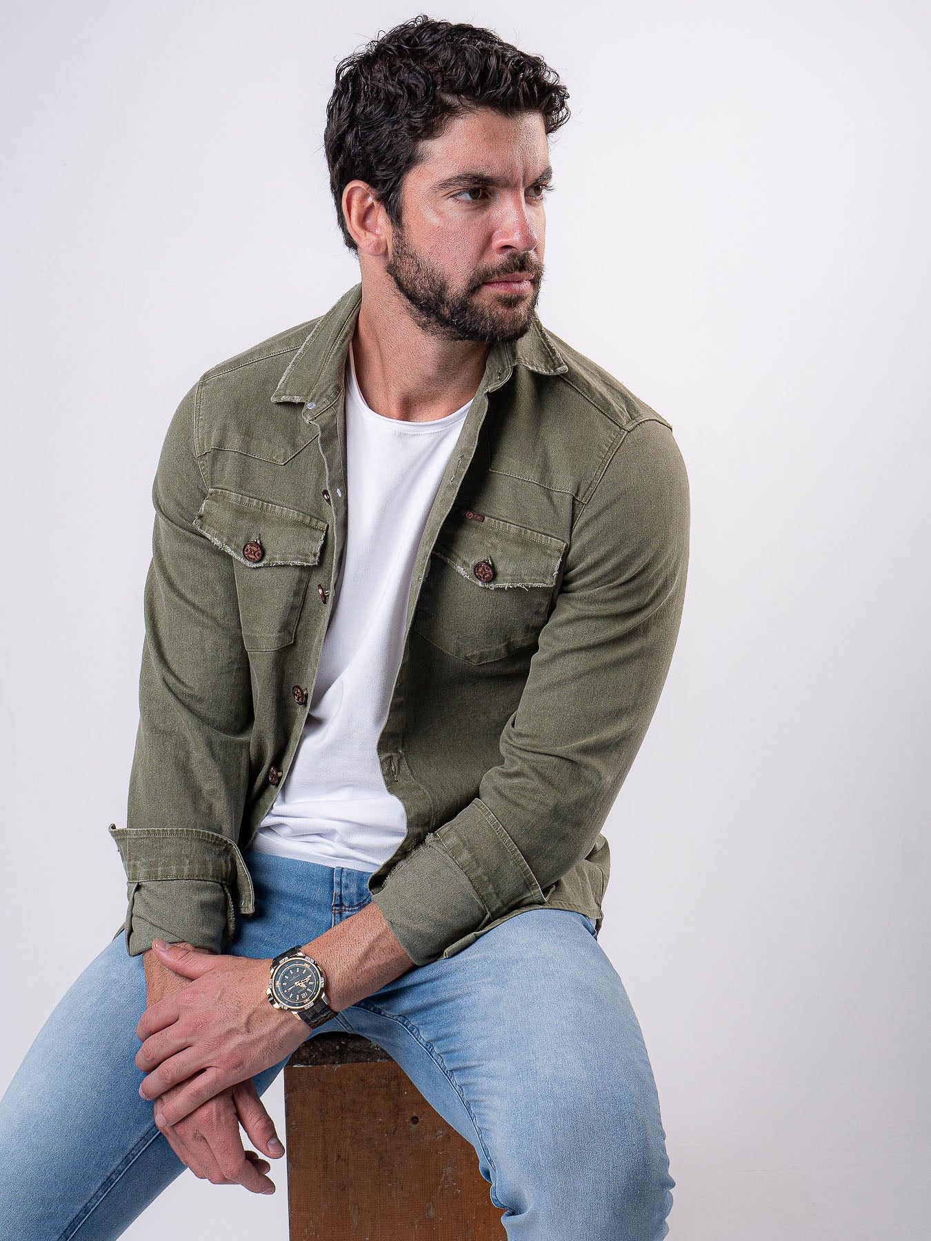 Jaqueta Overshirt MVCK Verde Militar Estonada