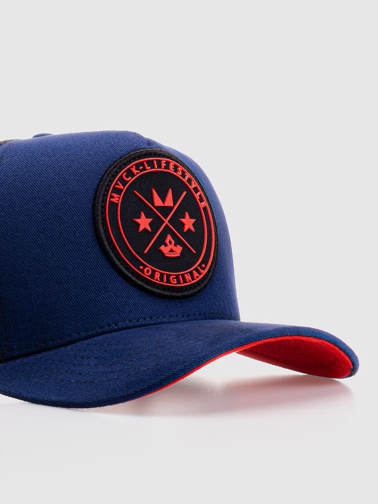 Boné Trucker Brasão Azul e Vermelho MVCK